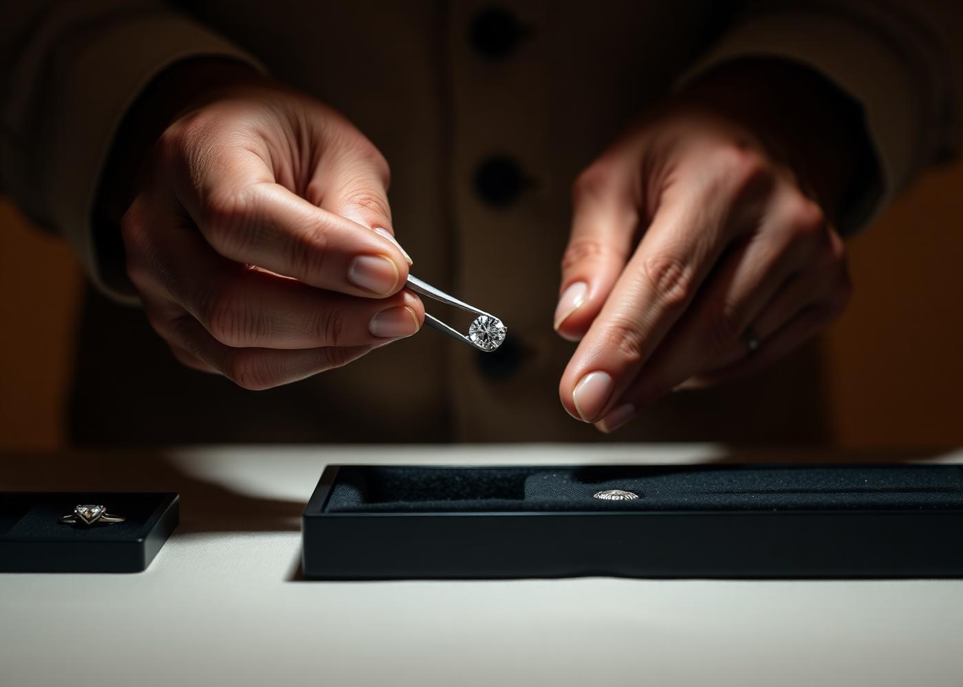 An Altin jeweller inspecting a loose diamond